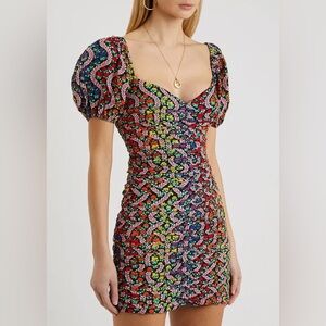 Rhode Esme Floral-Print Ruched Mini Dress - Multicoloured Size 8
